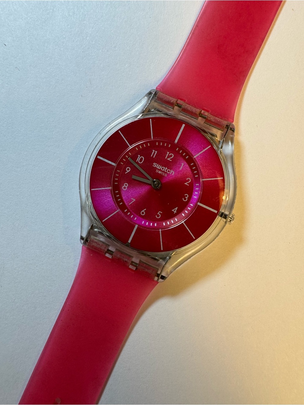 Swatch SFK362 Pink Classiness 34mm analog watch w/ jelly-style strap
